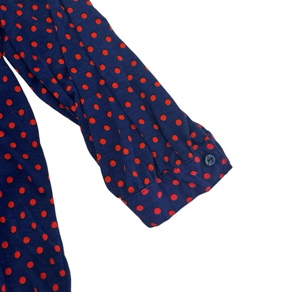 H&M Womens S Polka Dot Blouse Buttons Pocket Red Blue - Picture 4 of 7